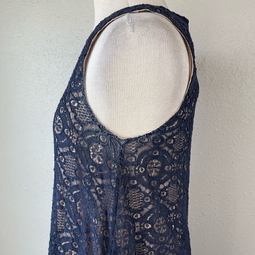 Sharagano Navy Blue Lace Midi Dress Size 12 EUC - Picture 5 of 9